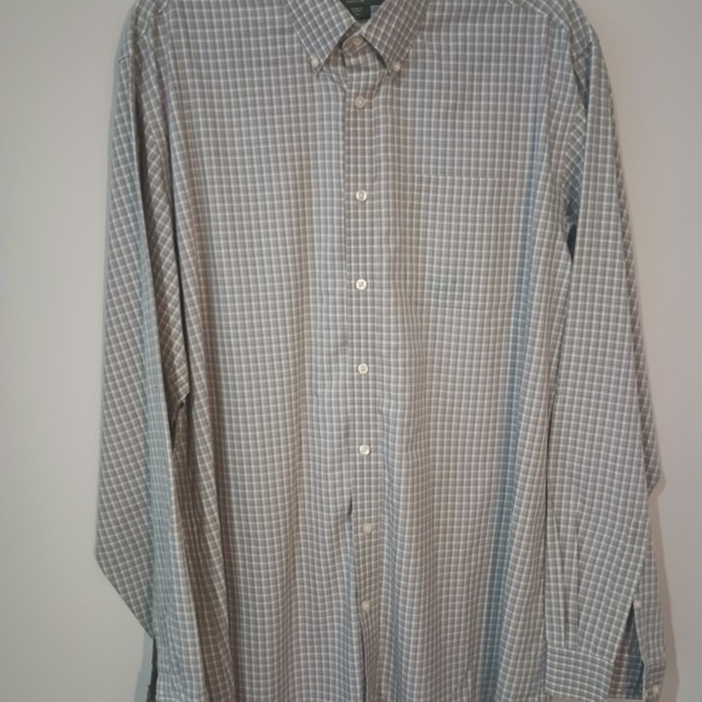 Eddie Bauer 1X Men's button collar Check Relax Fit Wrinkle Resistant Shirt B-022